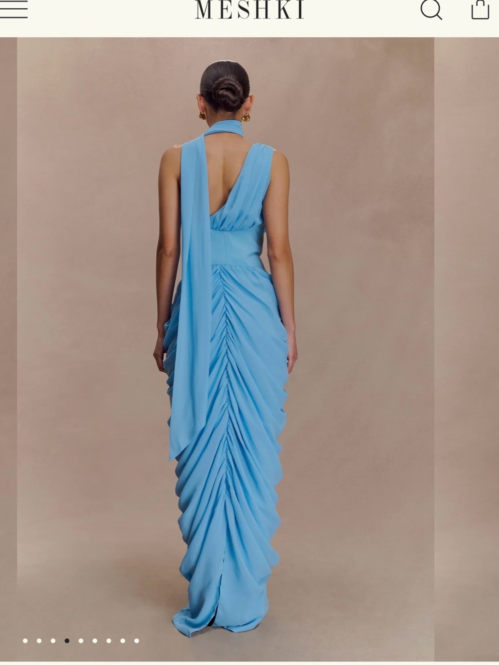 Meshki Sky-Blue Draped Halter Maxi Gown - Picture 4 of 5